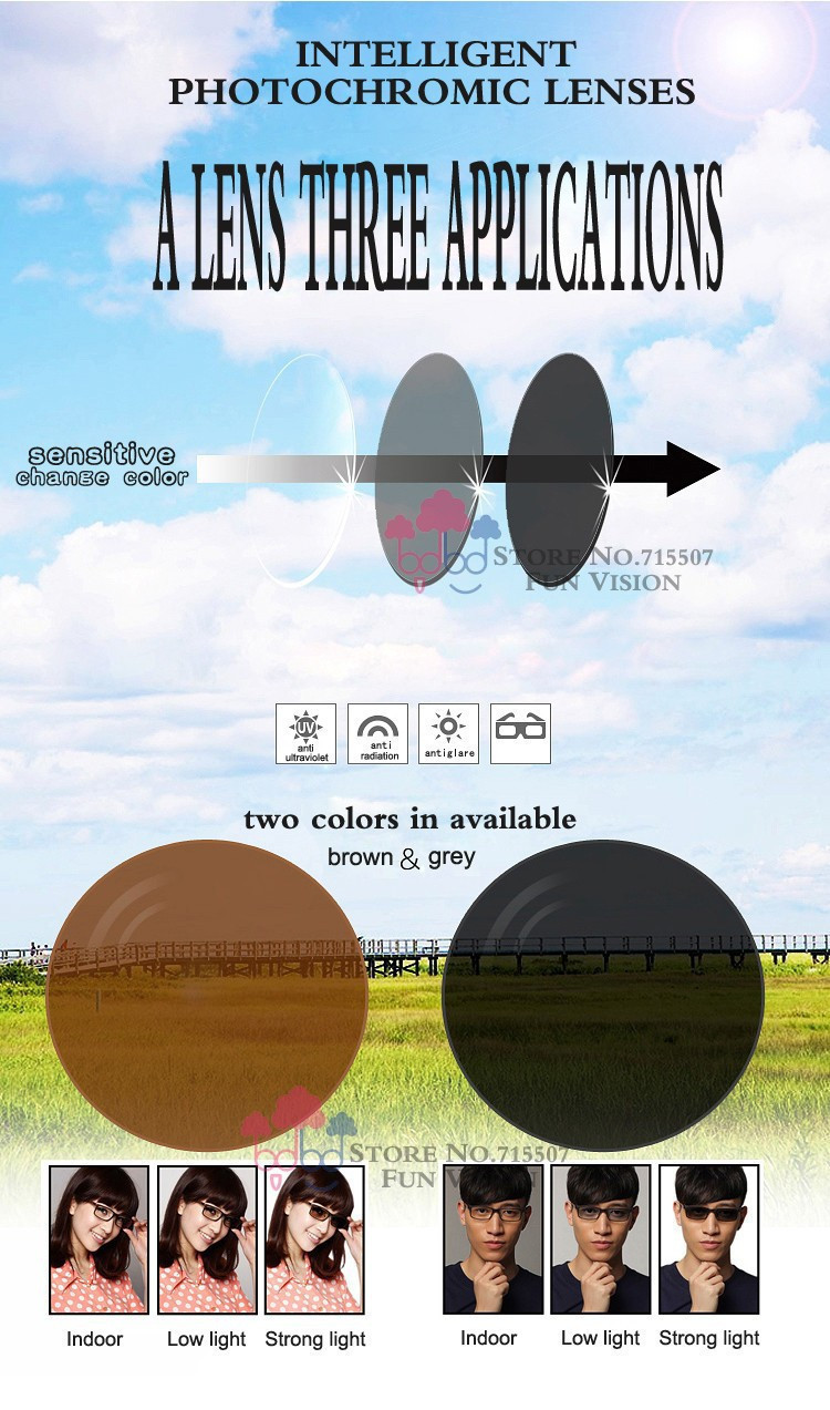 spectacles lenses1.553HMC/1.56 HMC coating photochromic lens/grey color / brown color optical lenses resin lens