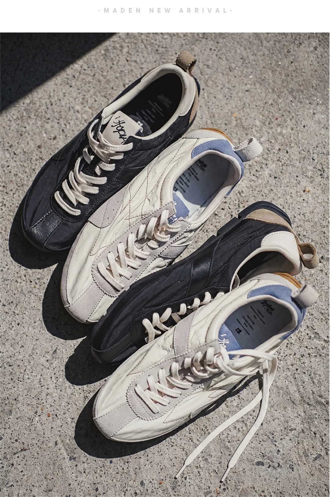 MADEN Men Vintage Low-top GATS Sneakers White Canvas Breathable Lightweight Soft Sole Classic Retro Casual Summer Shoes