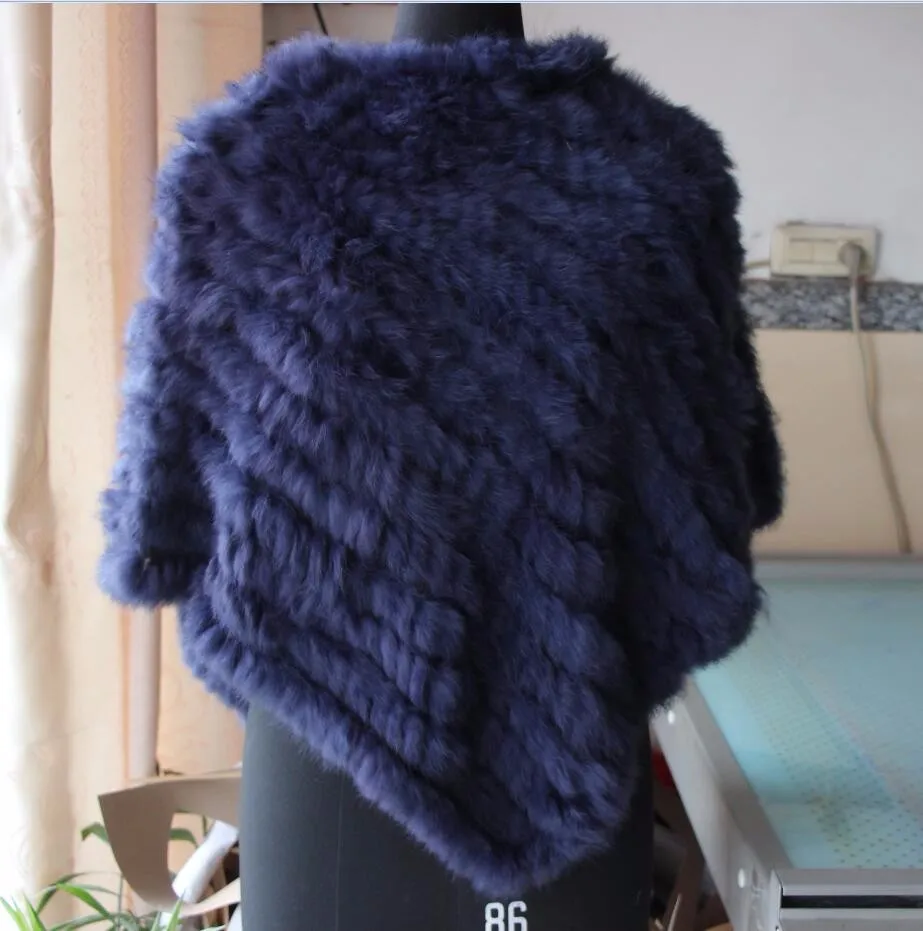 new arrival Hot Sale Real Fur Pashmina Shawls For Female Handmade Knitted Rabbit Fur Poncho Women Fur Shawl Winter