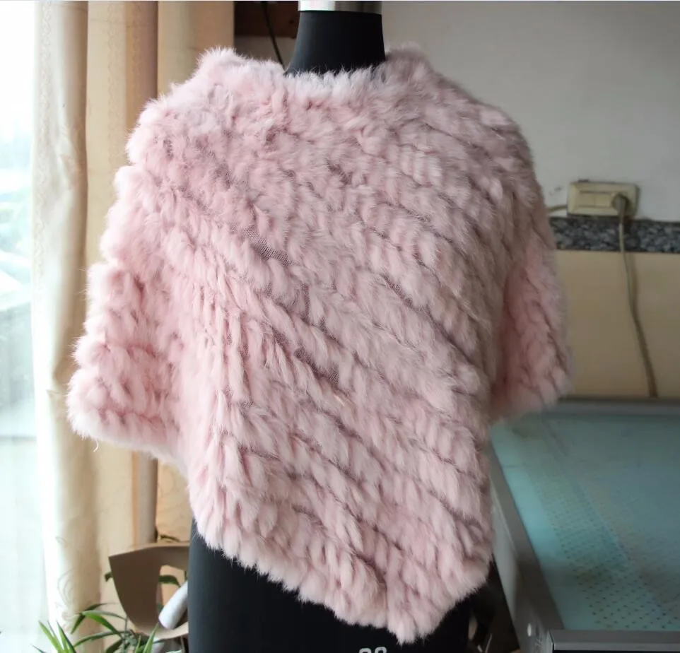 new arrival Hot Sale Real Fur Pashmina Shawls For Female Handmade Knitted Rabbit Fur Poncho Women Fur Shawl Winter
