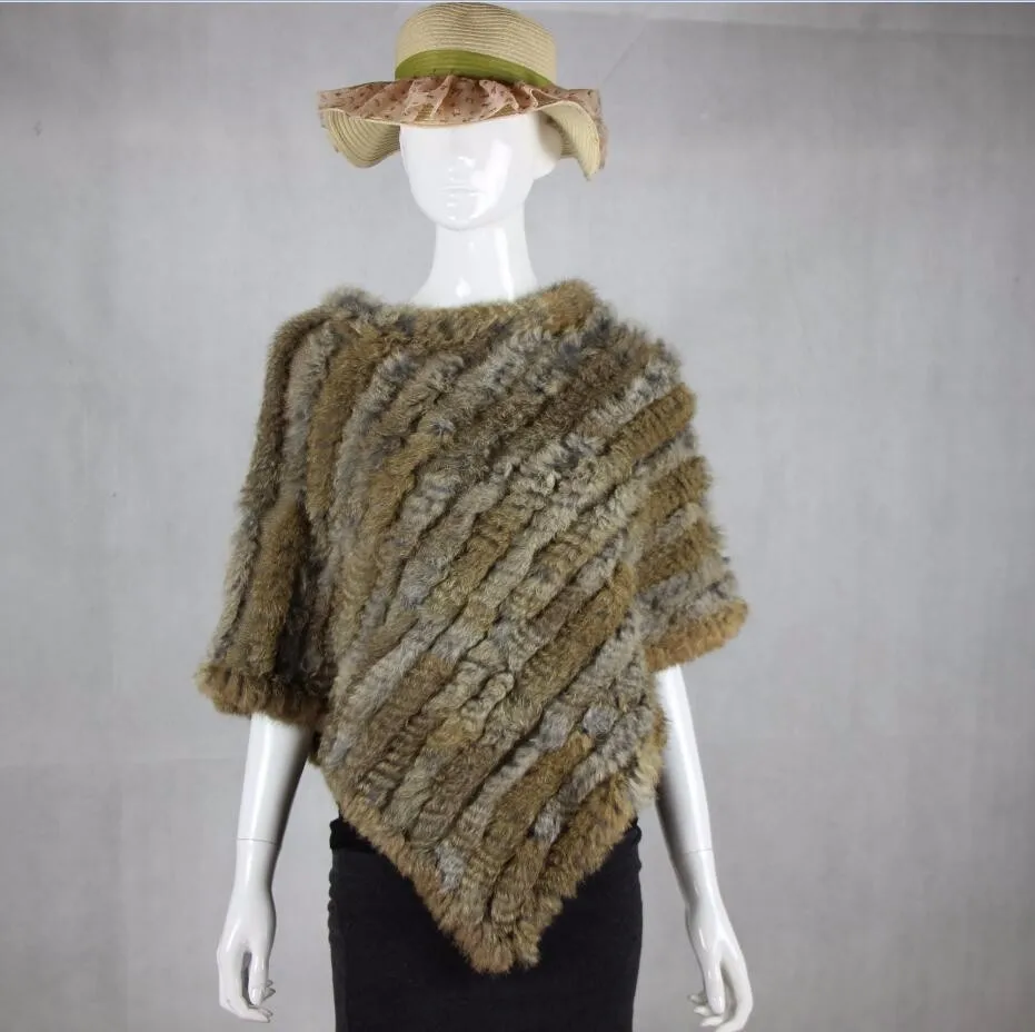 new arrival Hot Sale Real Fur Pashmina Shawls For Female Handmade Knitted Rabbit Fur Poncho Women Fur Shawl Winter
