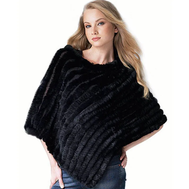 new arrival Hot Sale Real Fur Pashmina Shawls For Female Handmade Knitted Rabbit Fur Poncho Women Fur Shawl Winter