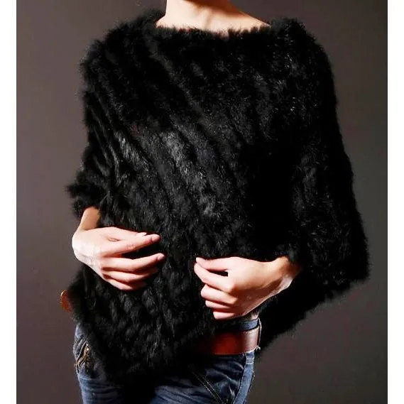 new arrival Hot Sale Real Fur Pashmina Shawls For Female Handmade Knitted Rabbit Fur Poncho Women Fur Shawl Winter