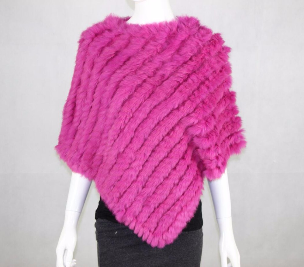 new arrival Hot Sale Real Fur Pashmina Shawls For Female Handmade Knitted Rabbit Fur Poncho Women Fur Shawl Winter