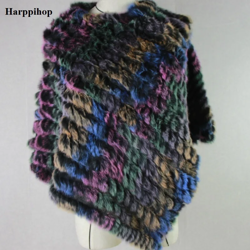 new arrival Hot Sale Real Fur Pashmina Shawls For Female Handmade Knitted Rabbit Fur Poncho Women Fur Shawl Winter