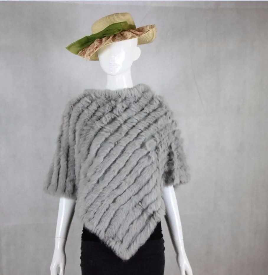 new arrival Hot Sale Real Fur Pashmina Shawls For Female Handmade Knitted Rabbit Fur Poncho Women Fur Shawl Winter