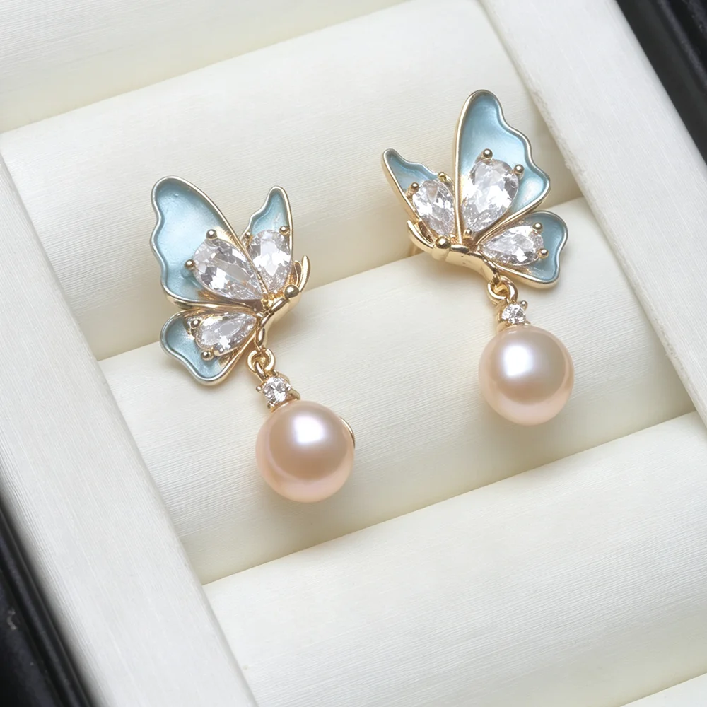 Genuine White Natural Freshwater Pearl Earrings Women,Dangle 925 Silver Pearl Earrings Wife Mother Anniversary Gift Black Purple