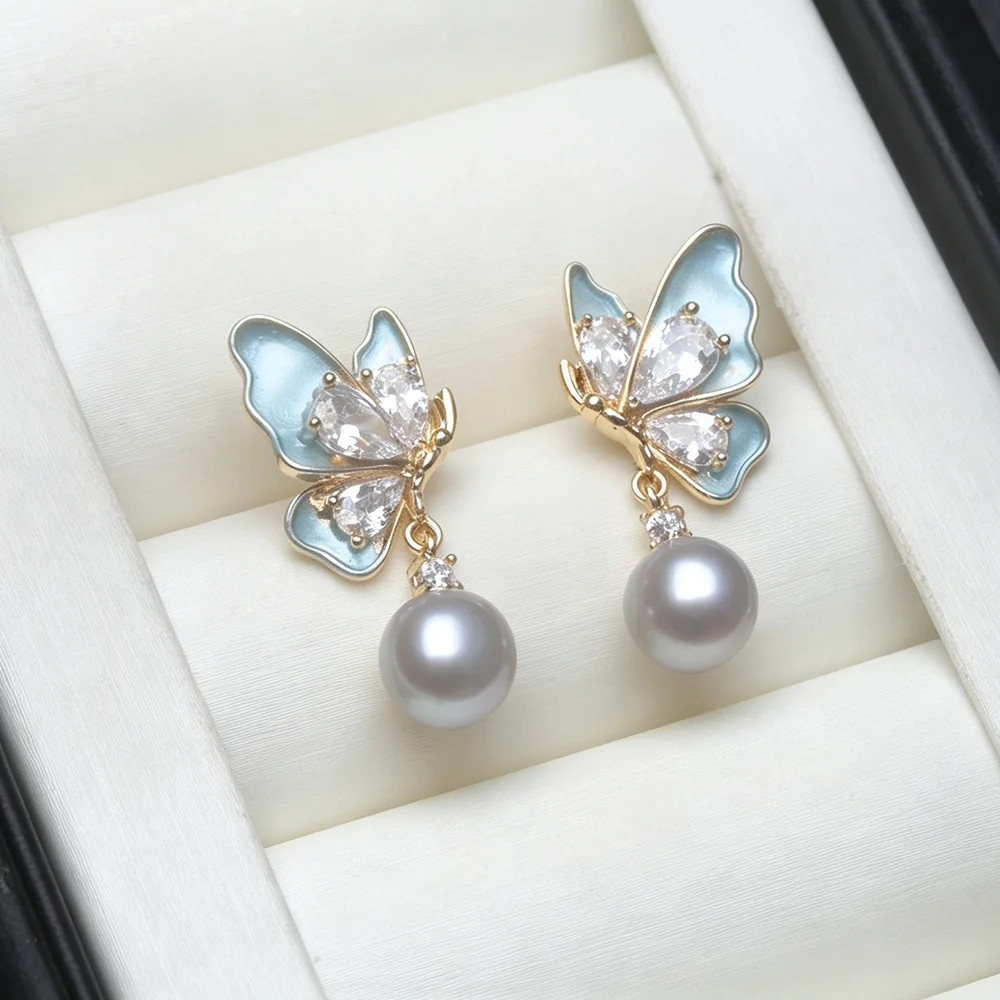 Genuine White Natural Freshwater Pearl Earrings Women,Dangle 925 Silver Pearl Earrings Wife Mother Anniversary Gift Black Purple