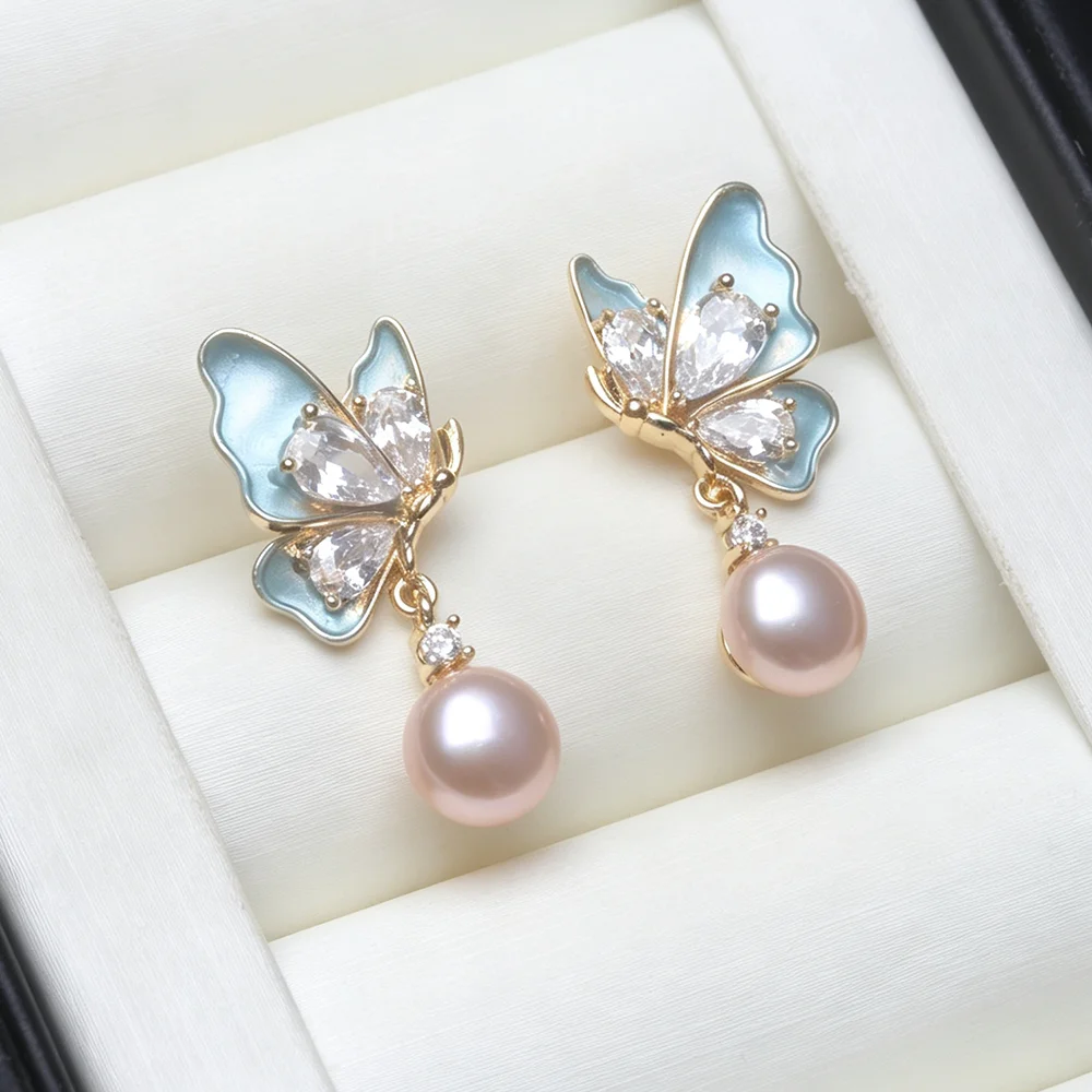 Genuine White Natural Freshwater Pearl Earrings Women,Dangle 925 Silver Pearl Earrings Wife Mother Anniversary Gift Black Purple