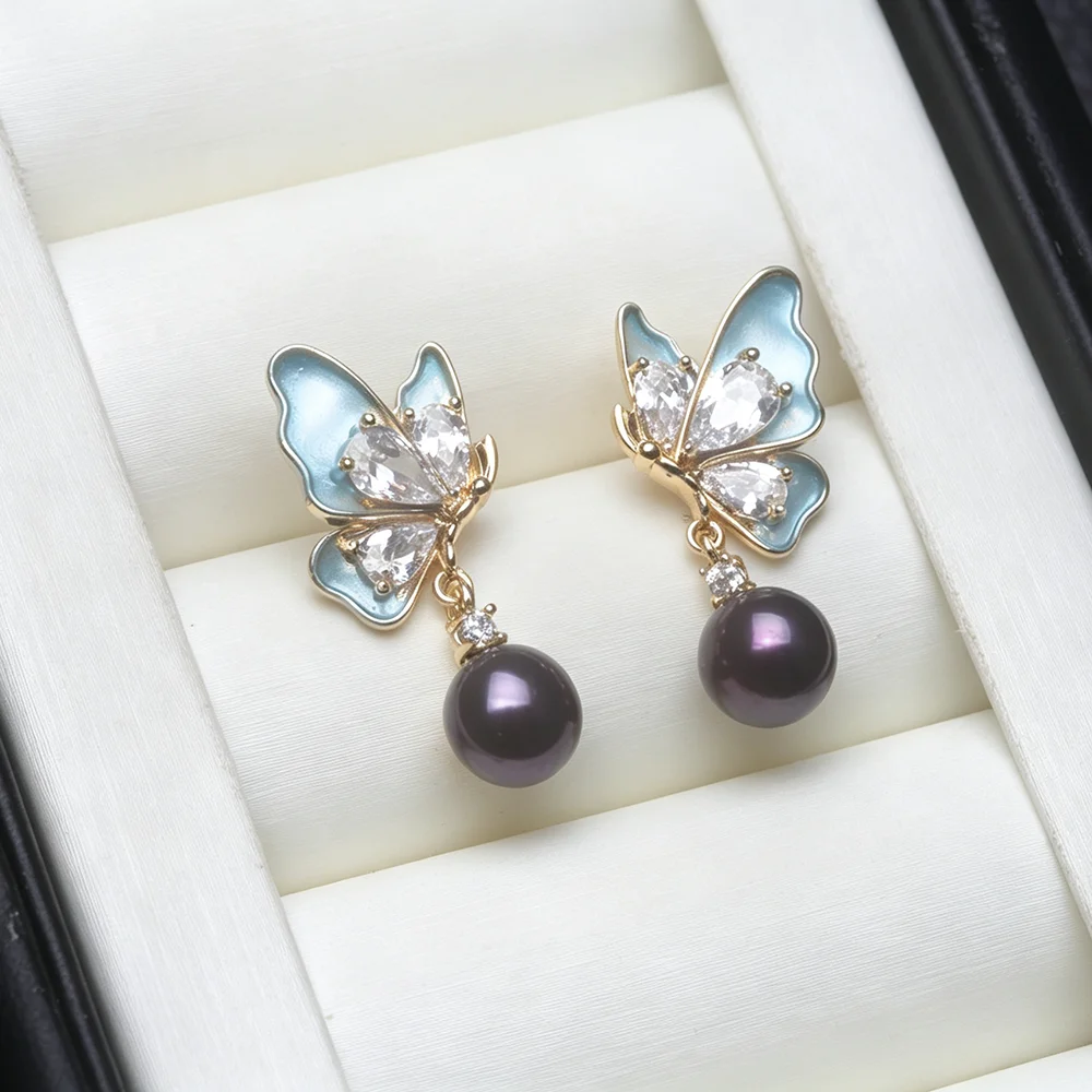 Genuine White Natural Freshwater Pearl Earrings Women,Dangle 925 Silver Pearl Earrings Wife Mother Anniversary Gift Black Purple