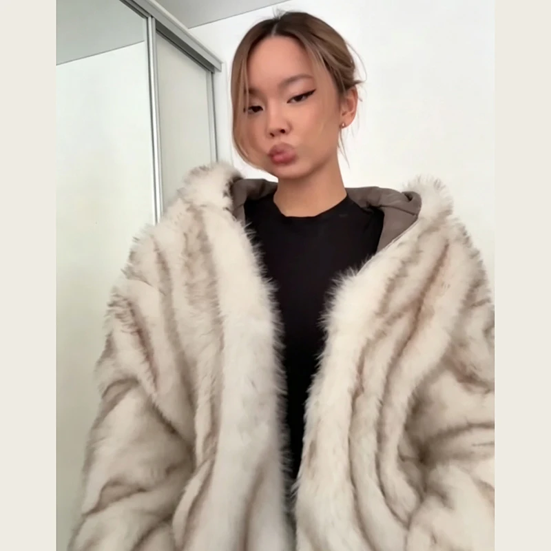 Warm Hooded Wowone's Faux Fur Jacket Batwing Sleeve Zipper Loose Reversible Puffy Coat With Pocket 2026 New Winter Lady Jackets