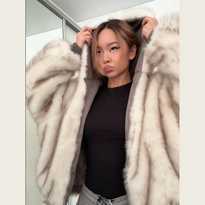 Warm Hooded Wowone's Faux Fur Jacket Batwing Sleeve Zipper Loose Reversible Puffy Coat With Pocket 2026 New Winter Lady Jackets