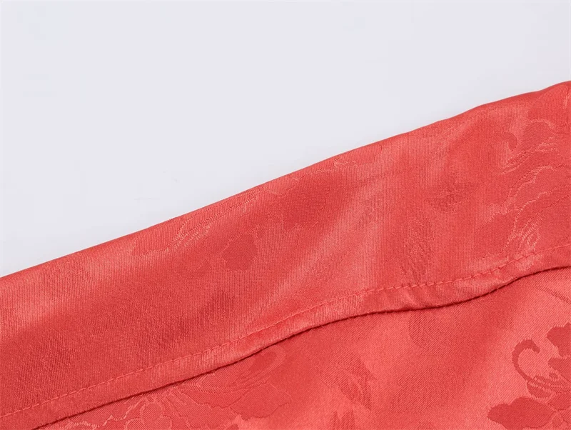 2026 Spring Women's Red Floral Jacquard Satin Kimono, Three-Quarter Sleeve Open-Front Long Casual Outerwear
