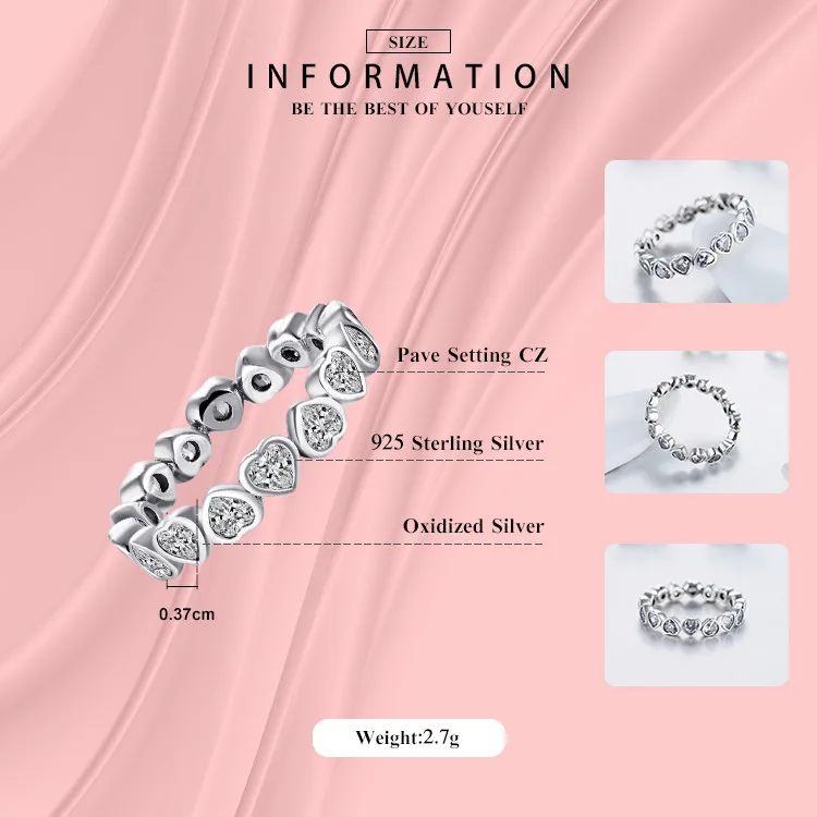 Modian Fashion Classic Cubic Zirconia Jewelry Real 925 sterling silver Love Hearts Ring Eternity Simulated Ring Bands Jewelry