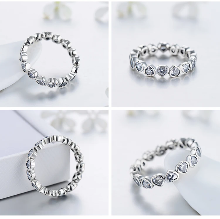 Modian Fashion Classic Cubic Zirconia Jewelry Real 925 sterling silver Love Hearts Ring Eternity Simulated Ring Bands Jewelry