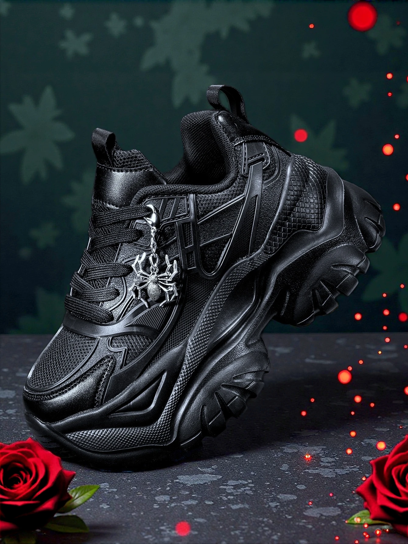 Women's outdoor all-season dad sneakers, Y2K style with a 7CM thick sole for added height, white sports shoes, featuring a detachable silver spider decoration, combined with breathable mesh and lightweight EVA, versatile trendy shoes for everyday commuting and shopping