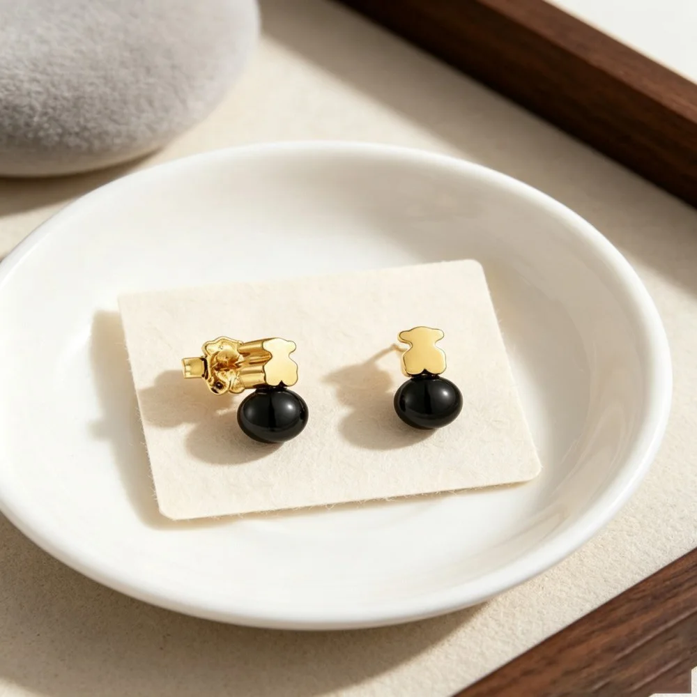 Shiny Bear Huggie Earrings Chic Daily Accessory Easy To Match Clothes Lovely Gift For Female Friends