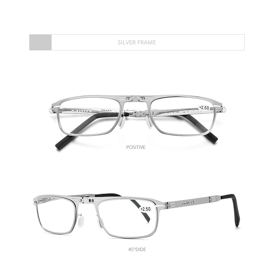 FONEX High Quality Folding Reading Glasses Men Women Foldable Presbyopia Reader Hyperopia Diopter Eyeglasses Screwless LH012