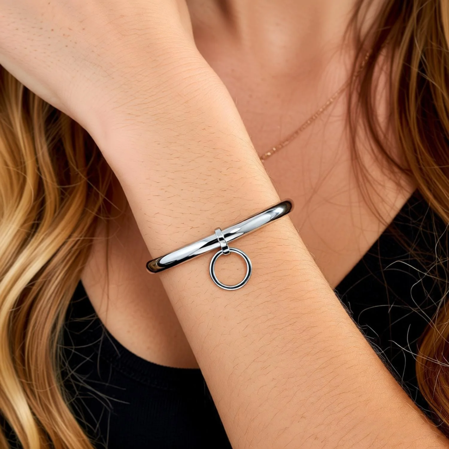 Polished Shining Stainless Steel Lockable Wrist Ankle Cuffs Bangle Bracelet With Removable O Ring Lock Screw Key