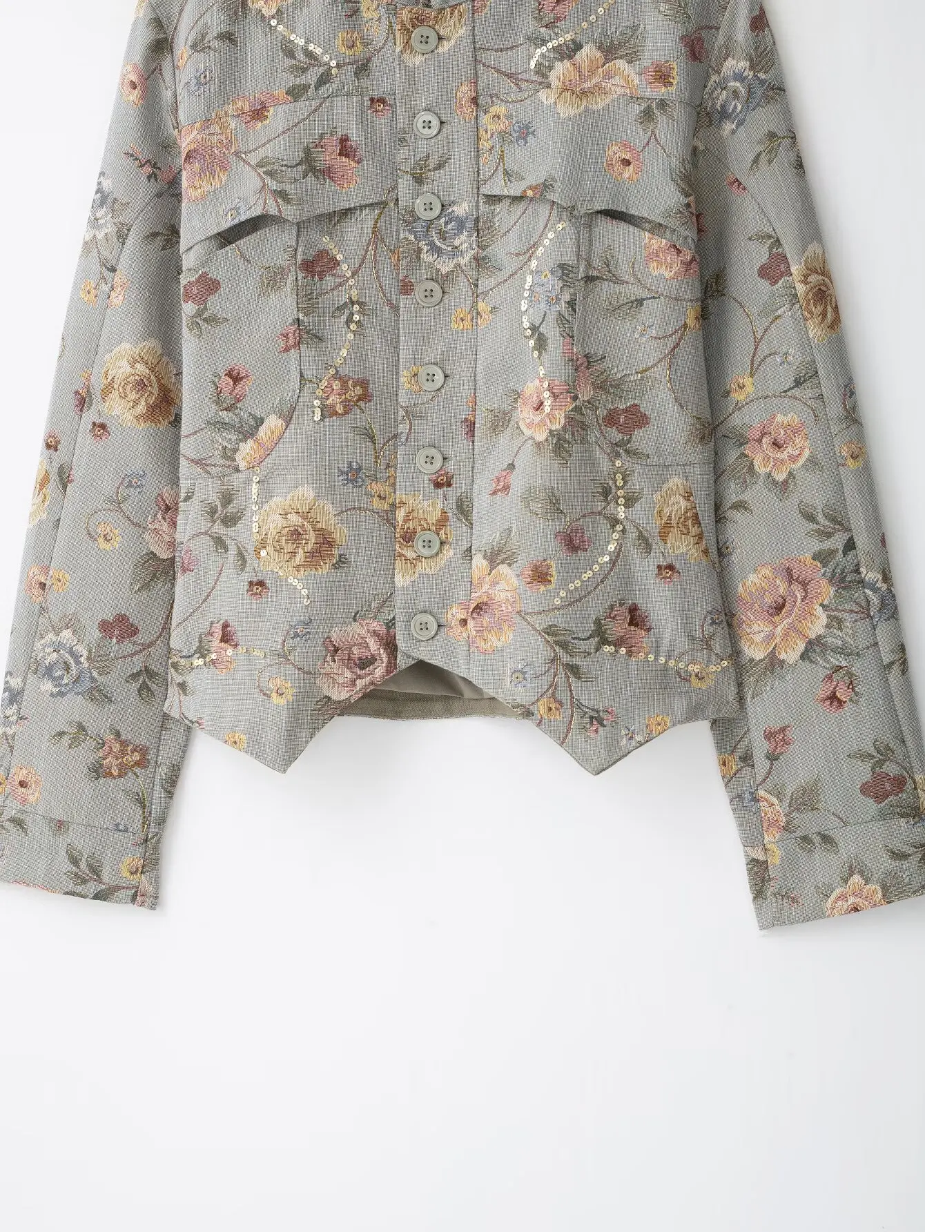 TFMLN 2026 Women Sequin Floral Jacket Stand Collar Button Front Elegant Casual Outerwear Fashion New Slim Fit Print Short Coat