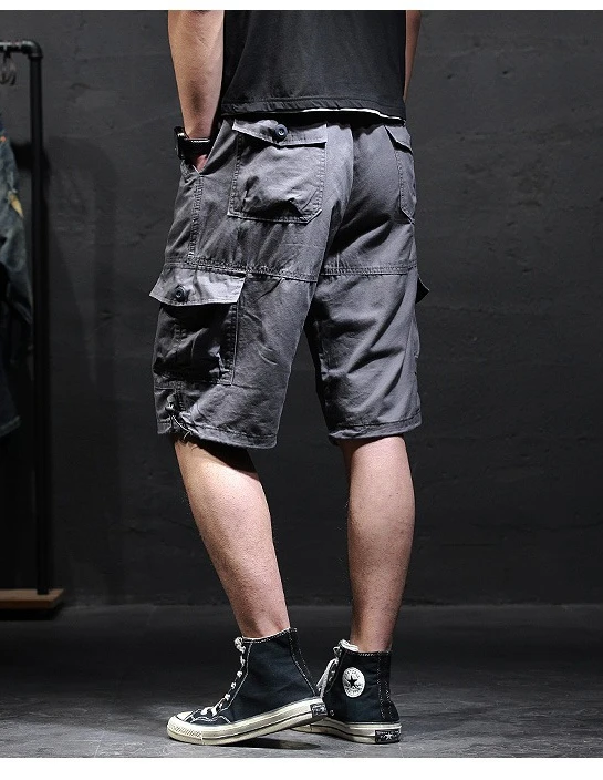 Men's Cotton Camouflage Cargo Shorts Loose Plus Size Casual Multi-Pocket Capri Pants Trendy Streetwear