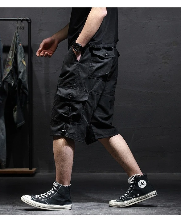 Men's Cotton Camouflage Cargo Shorts Loose Plus Size Casual Multi-Pocket Capri Pants Trendy Streetwear