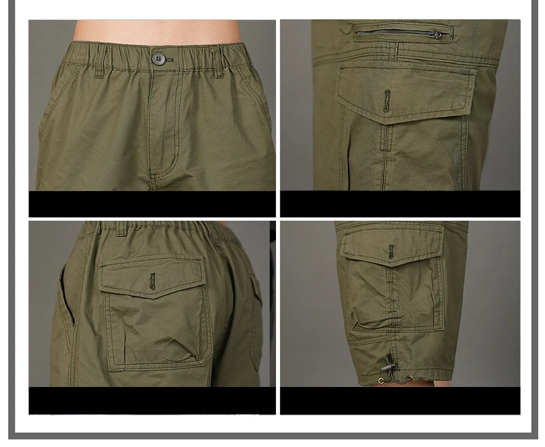 Men's Cotton Camouflage Cargo Shorts Loose Plus Size Casual Multi-Pocket Capri Pants Trendy Streetwear