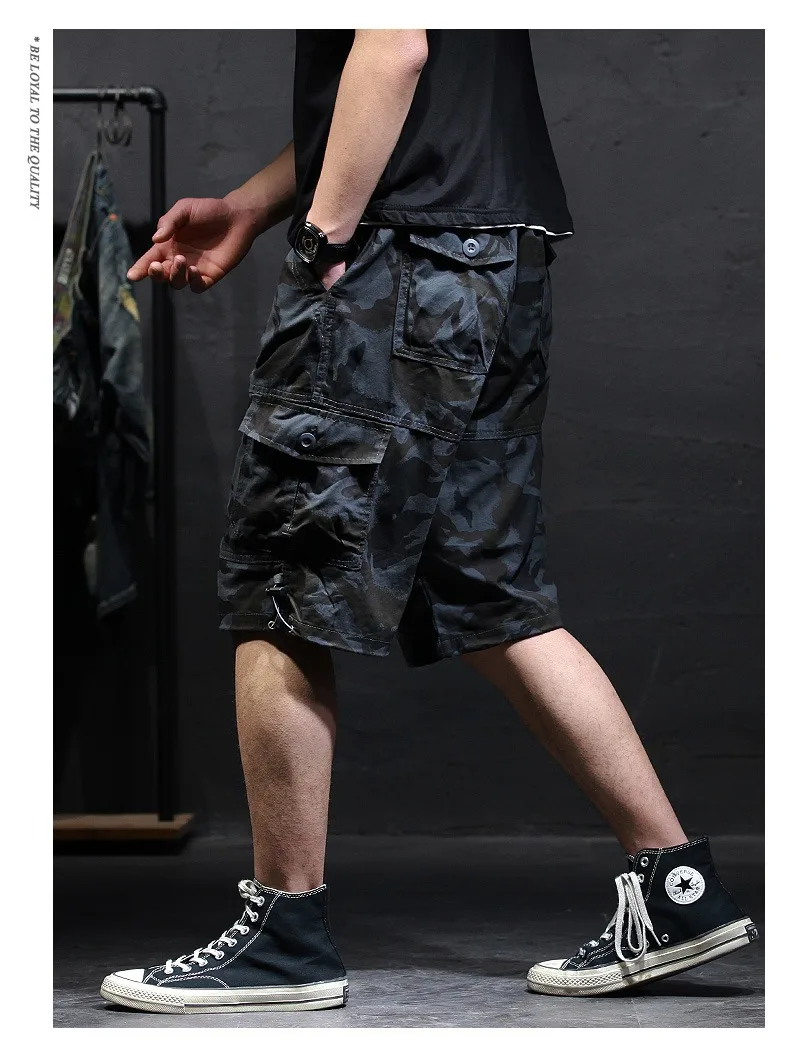 Men's Cotton Camouflage Cargo Shorts Loose Plus Size Casual Multi-Pocket Capri Pants Trendy Streetwear