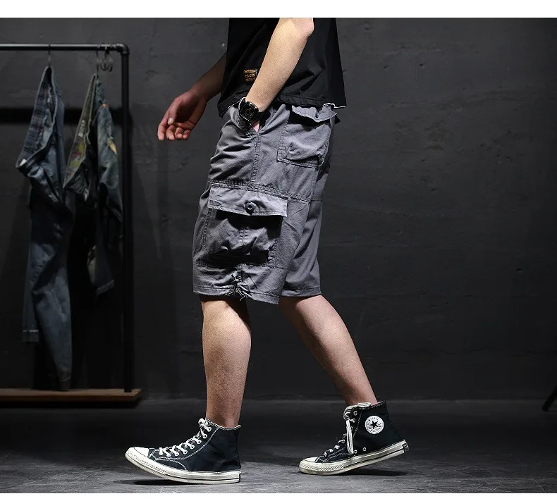Men's Cotton Camouflage Cargo Shorts Loose Plus Size Casual Multi-Pocket Capri Pants Trendy Streetwear