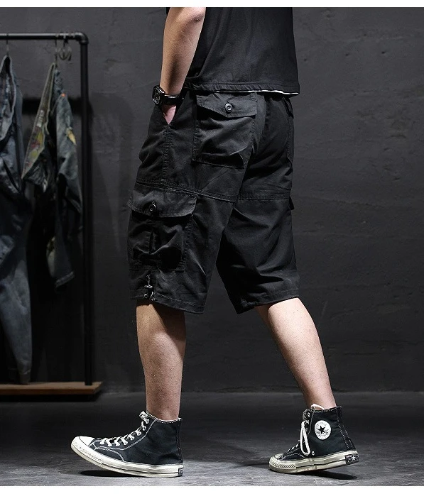 Men's Cotton Camouflage Cargo Shorts Loose Plus Size Casual Multi-Pocket Capri Pants Trendy Streetwear