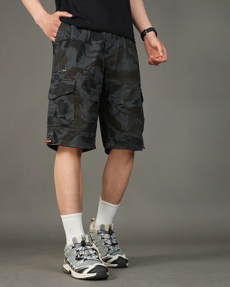 Men's Cotton Camouflage Cargo Shorts Loose Plus Size Casual Multi-Pocket Capri Pants Trendy Streetwear