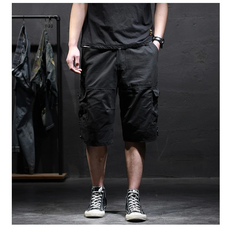Men's Cotton Camouflage Cargo Shorts Loose Plus Size Casual Multi-Pocket Capri Pants Trendy Streetwear