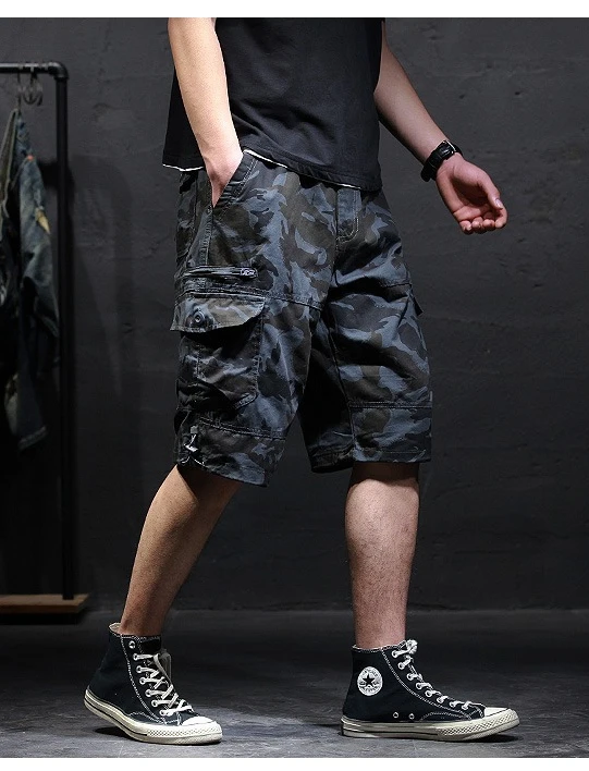 Men's Cotton Camouflage Cargo Shorts Loose Plus Size Casual Multi-Pocket Capri Pants Trendy Streetwear