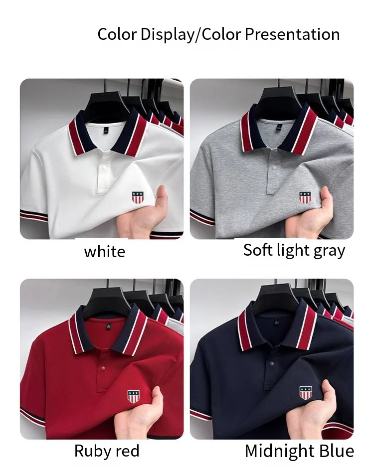 Fashion Summer Men's Short-Sleeved Polo Shirt Lapel Button High Quality Stamp Stripe Design Soft Snug Versatile Men's Clothing