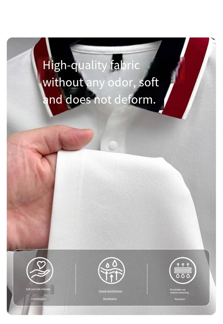 Fashion Summer Men's Short-Sleeved Polo Shirt Lapel Button High Quality Stamp Stripe Design Soft Snug Versatile Men's Clothing