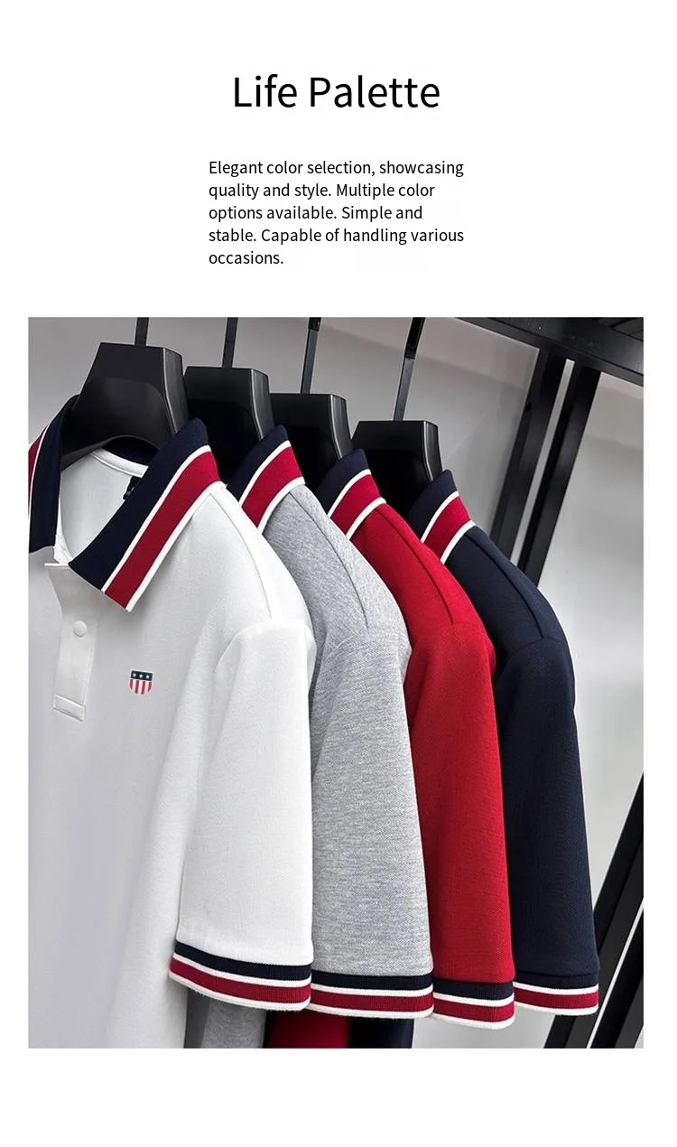Fashion Summer Men's Short-Sleeved Polo Shirt Lapel Button High Quality Stamp Stripe Design Soft Snug Versatile Men's Clothing