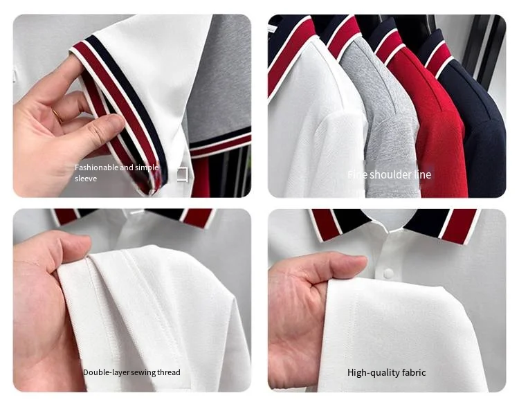 Fashion Summer Men's Short-Sleeved Polo Shirt Lapel Button High Quality Stamp Stripe Design Soft Snug Versatile Men's Clothing