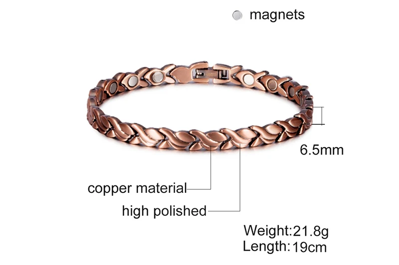 Vinterly Magnetic Pure Copper Bracelets for Women 6.5mm Vintage Chain Health Energy Magnet Arthritis Pain Relief Women Jewelry