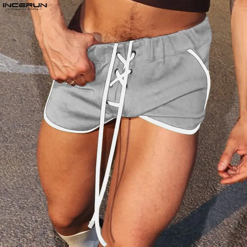 INCERUN Men Shorts Patchwork Joggers Summer Casual Men Bottoms Streetwear Lace Up Workout 2026 Color-block Shorts For Man S-5XL