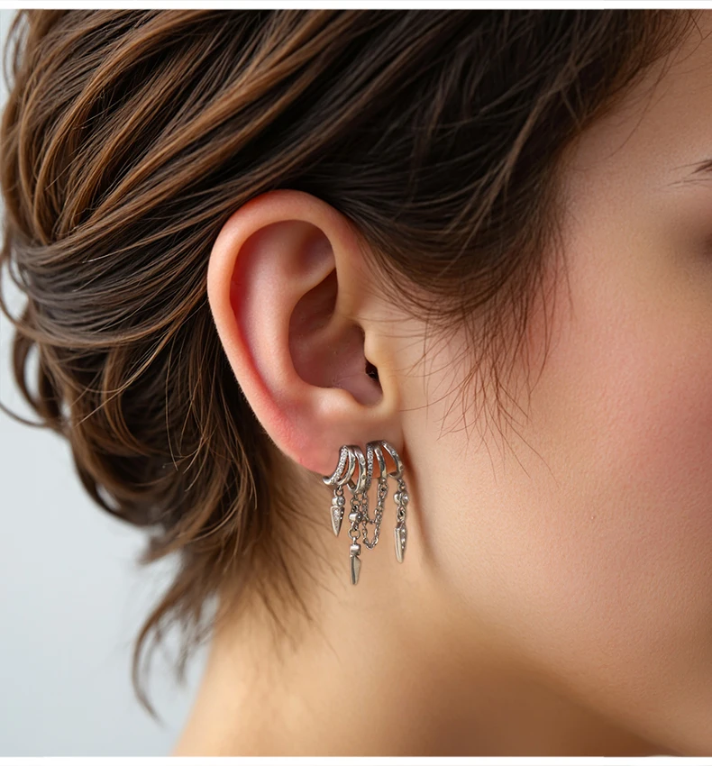 925 Sterling Silver Stacked Earrings Triple Hoop Illusion Series Girls Dangle Zircon Tassel Personalized Drop Earring for Women