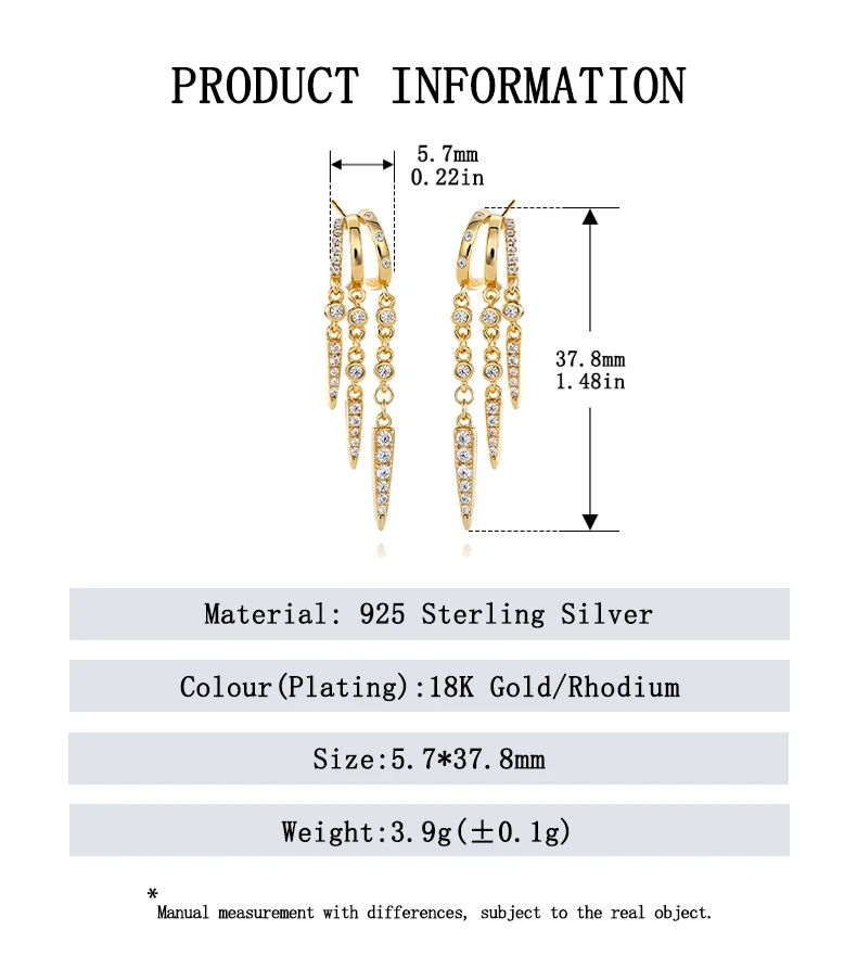 925 Sterling Silver Stacked Earrings Triple Hoop Illusion Series Girls Dangle Zircon Tassel Personalized Drop Earring for Women