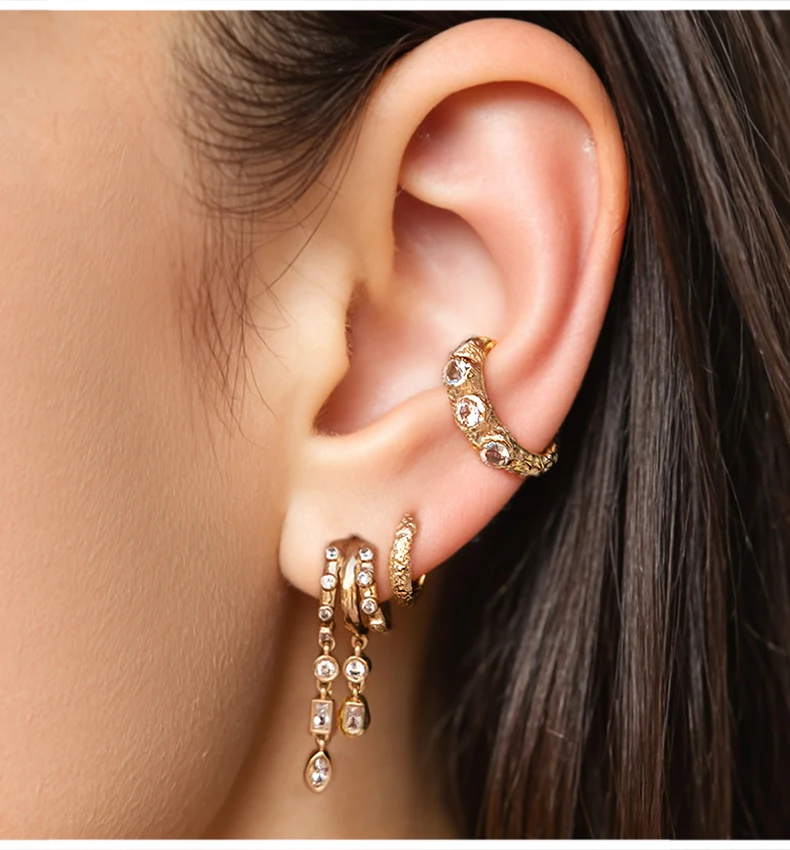925 Sterling Silver Stacked Earrings Triple Hoop Illusion Series Girls Dangle Zircon Tassel Personalized Drop Earring for Women
