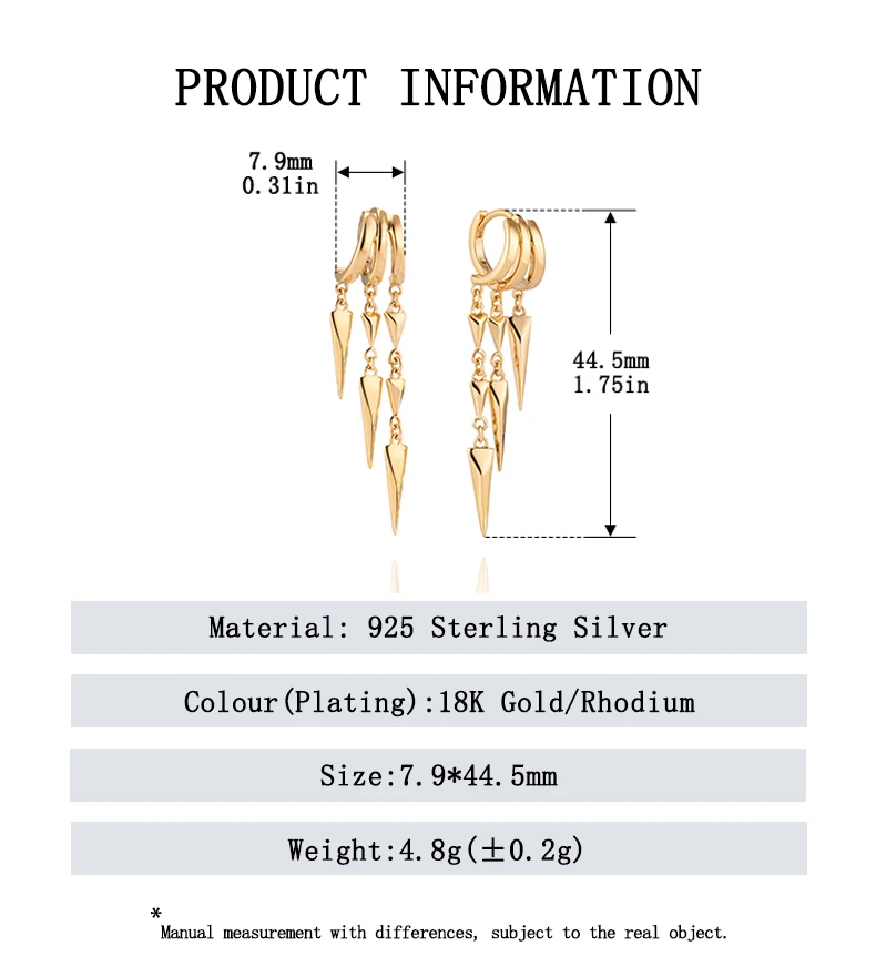 925 Sterling Silver Stacked Earrings Triple Hoop Illusion Series Girls Dangle Zircon Tassel Personalized Drop Earring for Women