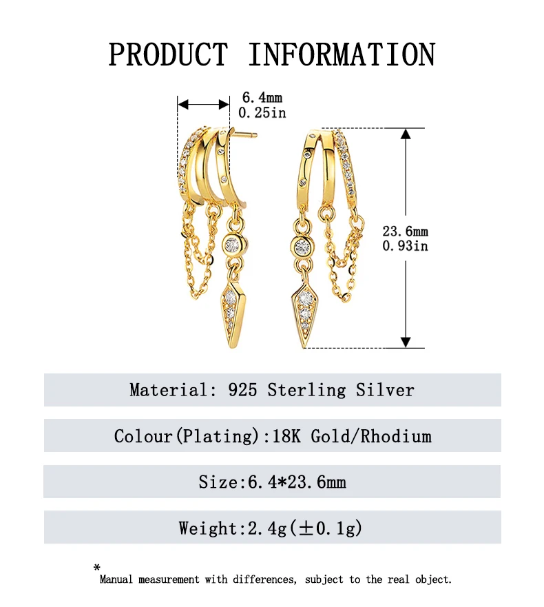 925 Sterling Silver Stacked Earrings Triple Hoop Illusion Series Girls Dangle Zircon Tassel Personalized Drop Earring for Women
