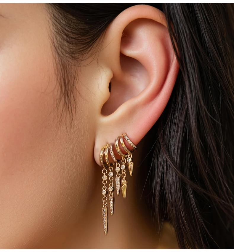 925 Sterling Silver Stacked Earrings Triple Hoop Illusion Series Girls Dangle Zircon Tassel Personalized Drop Earring for Women