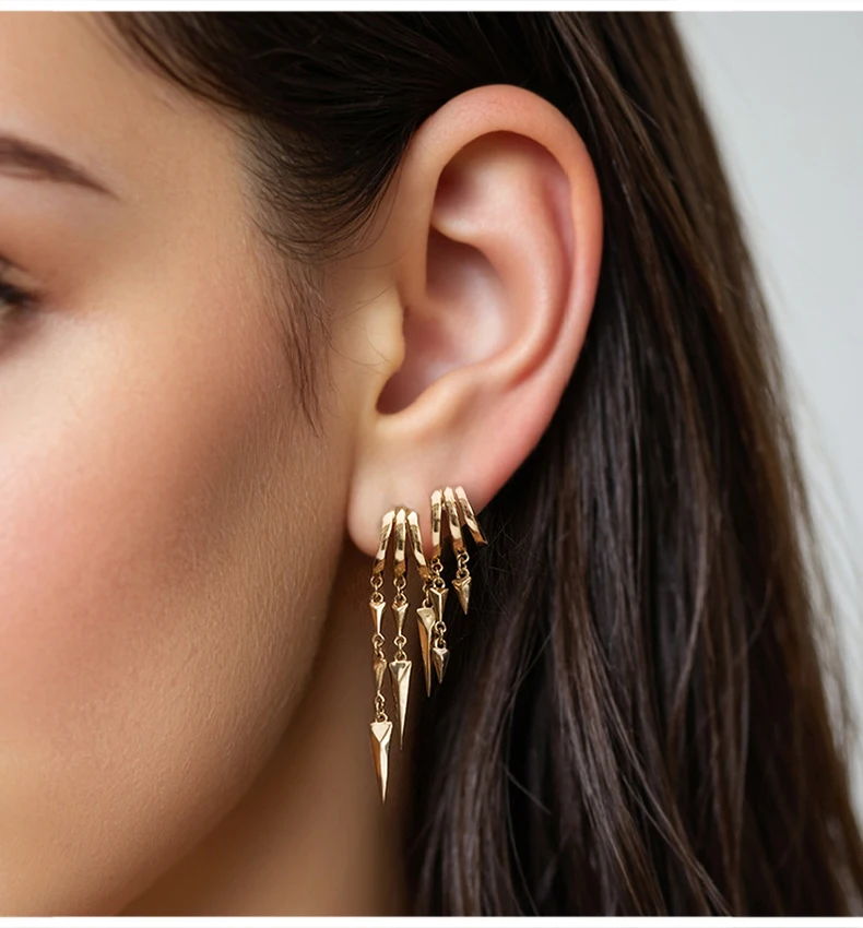 925 Sterling Silver Stacked Earrings Triple Hoop Illusion Series Girls Dangle Zircon Tassel Personalized Drop Earring for Women