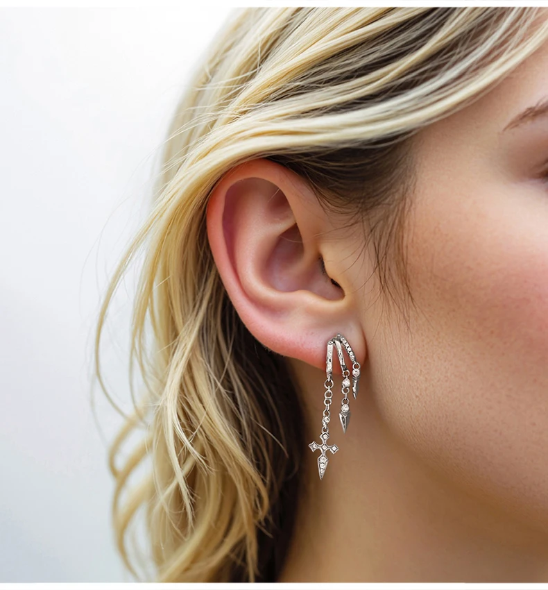 925 Sterling Silver Stacked Earrings Triple Hoop Illusion Series Girls Dangle Zircon Tassel Personalized Drop Earring for Women