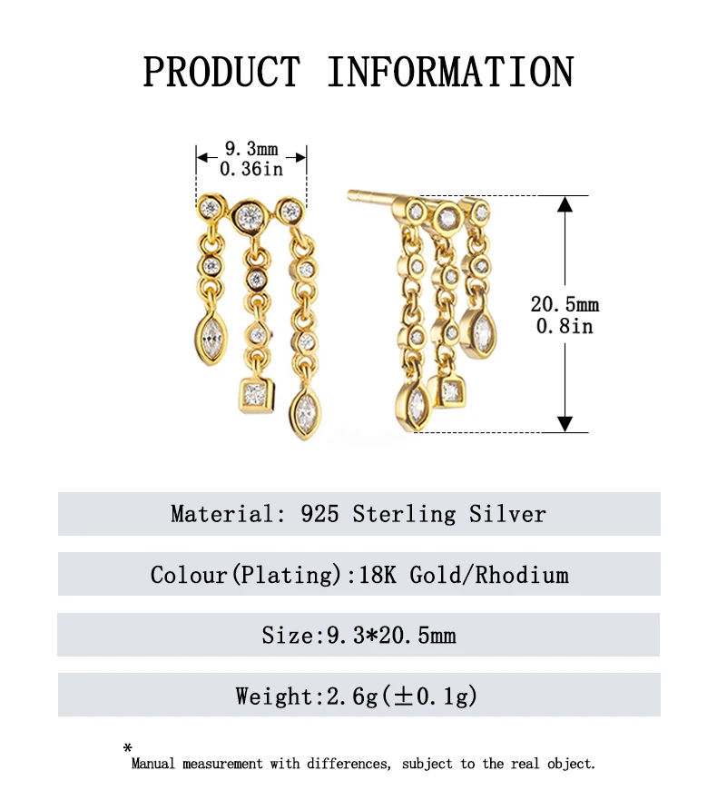 925 Sterling Silver Stacked Earrings Triple Hoop Illusion Series Girls Dangle Zircon Tassel Personalized Drop Earring for Women