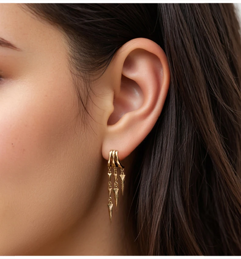 925 Sterling Silver Stacked Earrings Triple Hoop Illusion Series Girls Dangle Zircon Tassel Personalized Drop Earring for Women
