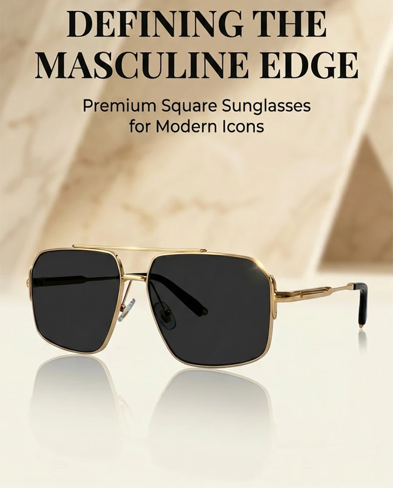 Oversized Square Sunglasses Men 2026 Luxury Brand Gold Metal Frame Double Bridge Sun Glasses Male Vintage Fashion Driving Shades
